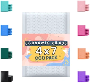 White Poly Bubble Mailers 4x8 200 Pack Usable 4x7 Waterproof Self Seal Adhesive Shipping Bags, Cushioning Padded Envelopes for Shipping, Mailing, Packaging White Poly Bubble Mailers 4x8 200 Pack Usable 4x7 Waterproof Self Seal Adhesive Shipping Bags, Cushioning Padded Envelopes for Shipping, Mailing, Packaging