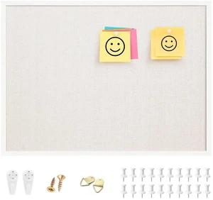 Linen Cork Bulletin Board, 20"x 30" White Framed Corkboard, Vision Board, Ideal for School, Home and Office Linen Cork Bulletin Board, 20"x 30" White Framed Corkboard, Vision Board, Ideal for School, Home and Office
