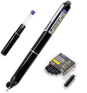Retractable Fountain Pen Set: Fine Nib Black Ink Pens Includes 5 Ink Cartridges Smooth Writing for Sketching Journaling Calligraphy Gift (Black) Retractable Fountain Pen Set: Fine Nib Black Ink Pens Includes 5 Ink Cartridges Smooth Writing for Sketching Journaling Calligraphy Gift (Black)