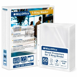1 Inch Binders 3 Ring Set, White 1" Round + 50 Sheet Protectors 50 Top-Loading Page Protectors, Clear View Cover & Spine, Fits 8.5 x 11 Letter Paper; for School, Office and Home Filing Use 1 Inch Binders 3 Ring Set, White 1" Round + 50 Sheet Protectors 50 Top-Loading Page Protectors, Clear View Cover & Spine, Fits 8.5 x 11 Letter Paper; for School, Office and Home Filing Use