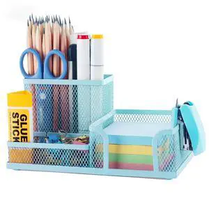 Mesh Pen Holder Desk Organizers Pencil Holder for Desk Light Blue, 3 Compartments Metal Office Supply Organizer with Sticky Notes Holder for Home Office Mesh Pen Holder Desk Organizers Pencil Holder for Desk Light Blue, 3 Compartments Metal Office Supply Organizer with Sticky Notes Holder for Home Office