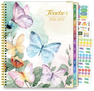 2026-2027 Teacher Planner Academic Year, 14 Checklists 8.5"x11" Lesson Book Jul 2026-Jun 2027, Gold Corners, Thick No-Bleed Paper, Spiral Hardcover, Colorful Tabs, for Classroom, Butterfly 2026-2027 Teacher Planner Academic Year, 14 Checklists 8.5"x11" Lesson Book Jul 2026-Jun 2027, Gold Corners, Thick No-Bleed Paper, Spiral Hardcover, Colorful Tabs, for Classroom, Butterfly