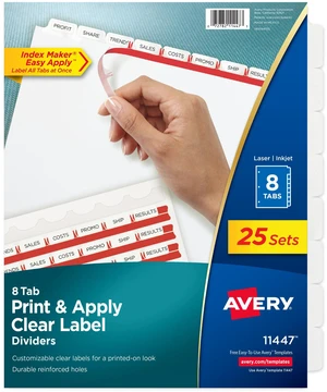 Index Maker Clear Label Dividers, 8-Tab, White, 25 Sets For Organizing Reports and Presentations, Laser and Inkjet Printable, Reinforced Tear-Resistant Tabs, For 3-Ring Binders Index Maker Clear Label Dividers, 8-Tab, White, 25 Sets For Organizing Reports and Presentations, Laser and Inkjet Printable, Reinforced Tear-Resistant Tabs, For 3-Ring Binders