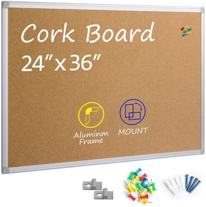 Cork Board Bulletin Board 24 x 36, Silver Aluminium Framed 2x3 Corkboard, Office Board for Wall Cork, Large Wall Mounted Notice Pin Board Cork Board Bulletin Board 24 x 36, Silver Aluminium Framed 2x3 Corkboard, Office Board for Wall Cork, Large Wall Mounted Notice Pin Board