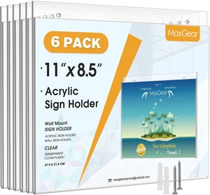 Wall Mount Sign Holder, 8.5 x 11 Landscape, 6 Pack Clear Acrylic Material, Easy Wall Installation with Included Screws and Pre-drilled Holes, Ideal for for Signs and Notices Wall Mount Sign Holder, 8.5 x 11 Landscape, 6 Pack Clear Acrylic Material, Easy Wall Installation with Included Screws and Pre-drilled Holes, Ideal for for Signs and Notices