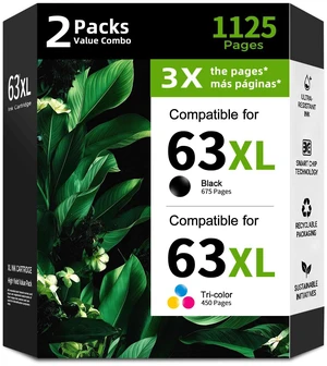 63XL Ink Cartridge Replacement for HP 63 XL HP63 Black/Color Combo 2 Pack for Envy 4520 4512 4510 Officejet 4650 5258 5200 3830 5255 4655 4652 5252 Deskjet 3630 3632 2132 1112 3631 2130 3634 Printer 63XL Ink Cartridge Replacement for HP 63 XL HP63 Black/Color Combo 2 Pack for Envy 4520 4512 4510 Officejet 4650 5258 5200 3830 5255 4655 4652 5252 Deskjet 3630 3632 2132 1112 3631 2130 3634 Printer