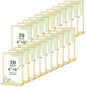 20 Pack Gold Acrylic Sign Holders 4x6 Inch Gold Picture Frames Double Sided Vertical Stand Clear Picture Frames for Wedding Table Numbers, Restaurant Signs, Party and Office Photos 20 Pack Gold Acrylic Sign Holders 4x6 Inch Gold Picture Frames Double Sided Vertical Stand Clear Picture Frames for Wedding Table Numbers, Restaurant Signs, Party and Office Photos