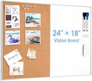Cork Board White Board Combo 24"x18" Bulletin Board, Magnetic Dry Erase Board & Corkboard for Wall, Vision Board for Home, Office, School, Silver Frame Cork Board White Board Combo 24"x18" Bulletin Board, Magnetic Dry Erase Board & Corkboard for Wall, Vision Board for Home, Office, School, Silver Frame