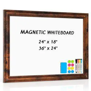White Board for Wall, 24'' x 18'' Magnetic Dry Erase Board, Brown Wooden Frame, Decorative Whiteboard, Wall Mounted, for Home, Office, Kitchen, Dorm, 4 Markers, 6 Magnets, A Eraser White Board for Wall, 24'' x 18'' Magnetic Dry Erase Board, Brown Wooden Frame, Decorative Whiteboard, Wall Mounted, for Home, Office, Kitchen, Dorm, 4 Markers, 6 Magnets, A Eraser