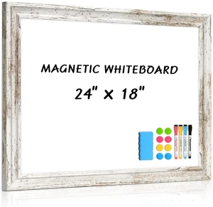 White Board for Wall, 24'' x 18'' Magnetic Dry Erase Board, Rustic Wooden Frame, Decorative Whiteboard, Wall Mounted, for Home, Office, Kitchen, Dorm, 4 Markers, 6 Magnets, A Eraser White Board for Wall, 24'' x 18'' Magnetic Dry Erase Board, Rustic Wooden Frame, Decorative Whiteboard, Wall Mounted, for Home, Office, Kitchen, Dorm, 4 Markers, 6 Magnets, A Eraser