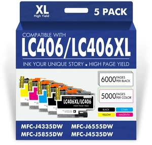 LC406XL LC406 Ink Cartridges for Brother Printer MFC-J4335DW MFC-J5855DW Compatible for LC 406 XL for Brother MFC-J6555DW MFC-J4535DW MFC-J6955DW MFC-J4345DW MFC-J5955DW HL-JF1 5 Pack-2BKCMY LC406XL LC406 Ink Cartridges for Brother Printer MFC-J4335DW MFC-J5855DW Compatible for LC 406 XL for Brother MFC-J6555DW MFC-J4535DW MFC-J6955DW MFC-J4345DW MFC-J5955DW HL-JF1 5 Pack-2BKCMY