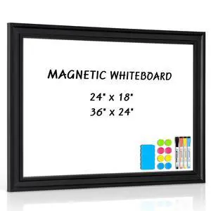White Board for Wall, 24'' x 18'' Magnetic Dry Erase Board, Black Wooden Frame, Decorative Whiteboard, Wall Mounted, for Home, Office, Kitchen, Dorm, 4 Markers, 6 Magnets, A Eraser White Board for Wall, 24'' x 18'' Magnetic Dry Erase Board, Black Wooden Frame, Decorative Whiteboard, Wall Mounted, for Home, Office, Kitchen, Dorm, 4 Markers, 6 Magnets, A Eraser