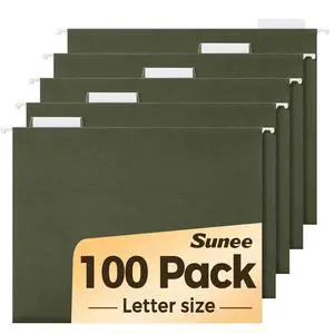 Hanging File Folders, 100 Pack Reinforced Hang Folders Letter Size, Adjustable 1/5-Cut Tabs, Designed for Bulky Files, Filing Cabinet, Standard Green Hanging File Folders, 100 Pack Reinforced Hang Folders Letter Size, Adjustable 1/5-Cut Tabs, Designed for Bulky Files, Filing Cabinet, Standard Green