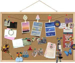 Small Cork Bulletin Board, 23 x 15.7 Inches Wall Mounted Pin Board Natural Corkboard, Office Home School Vision Board, Wall Mounted Photo Notice Display, Single Pack with Mounting Hardware Small Cork Bulletin Board, 23 x 15.7 Inches Wall Mounted Pin Board Natural Corkboard, Office Home School Vision Board, Wall Mounted Photo Notice Display, Single Pack with Mounting Hardware
