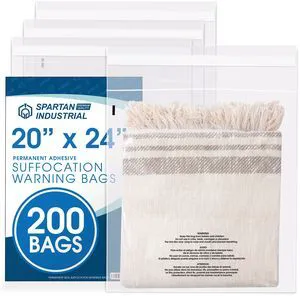 20" X 24" (200 Count) Self-Seal Clear Poly Bags With Suffocation Warning for Packaging, Bedding, Costumes - Permanent Adhesive 20" X 24" (200 Count) Self-Seal Clear Poly Bags With Suffocation Warning for Packaging, Bedding, Costumes - Permanent Adhesive