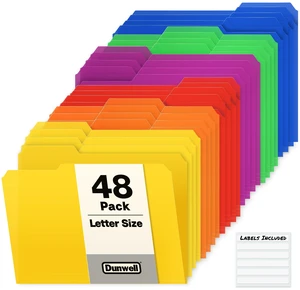 Plastic Colored File Folders (48 Pack), 1/3 Tab Filing Folders for 8.5x11 Letter Size Documents, Assorted Colors, Acid-Free Poly, Includes Labels Plastic Colored File Folders (48 Pack), 1/3 Tab Filing Folders for 8.5x11 Letter Size Documents, Assorted Colors, Acid-Free Poly, Includes Labels