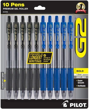 G2 Premium Gel Pens, 1.0mm Bold Point, Pack of 10 Refillable & Retractable, 5 Black & 5 Blue Ink Pens G2 Premium Gel Pens, 1.0mm Bold Point, Pack of 10 Refillable & Retractable, 5 Black & 5 Blue Ink Pens