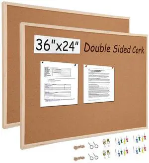 24x36 Large Cork Board for Walls with Solid Wood Frame, Premium Double Sided Bulletin Board for Office & Home, Decorative Hanging Pin Notice Board, 2 Pack 24x36 Large Cork Board for Walls with Solid Wood Frame, Premium Double Sided Bulletin Board for Office & Home, Decorative Hanging Pin Notice Board, 2 Pack