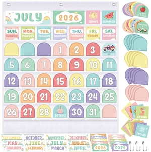 Classroom Calendar Pocket Chart, White Pastel, Months Days Dates Back to School Bulletin Board Decor, Seasons Weather Cards, Transparent Pockets for Date Organization, Pastel Learning Classroom Calendar Pocket Chart, White Pastel, Months Days Dates Back to School Bulletin Board Decor, Seasons Weather Cards, Transparent Pockets for Date Organization, Pastel Learning
