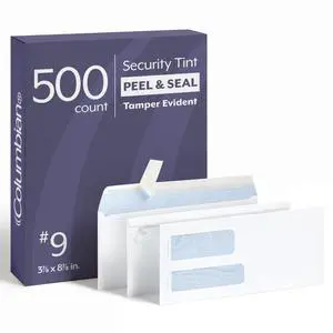 #9 Security Envelopes, 500 Pack, Double Window Self Seal Envelopes for Invoices and Business Mailings, Tamper Evident, 3-7/8" x 8-7/8", Durable 24 lb White Paper #9 Security Envelopes, 500 Pack, Double Window Self Seal Envelopes for Invoices and Business Mailings, Tamper Evident, 3-7/8" x 8-7/8", Durable 24 lb White Paper