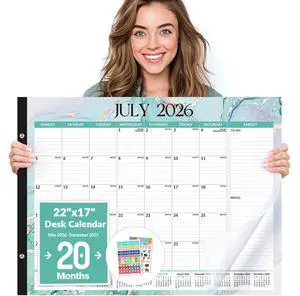 Desk Calendar 2026-2027, 20 Months Calendar May 2026 to Dec 2027 22" x 17" Large 2026 Desk Calendar Monthly Planner with Plastic Cover for Home School Office, Blue Desk Calendar 2026-2027, 20 Months Calendar May 2026 to Dec 2027 22" x 17" Large 2026 Desk Calendar Monthly Planner with Plastic Cover for Home School Office, Blue