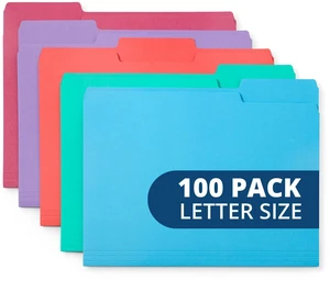 100 File Folders, Letter Size, 1/3 Cut, Gem Tones Durable 11pt, 1/3 Cut Top Tab, Colorful Gem Tones, for Office, School, and Home File Organization 100 File Folders, Letter Size, 1/3 Cut, Gem Tones Durable 11pt, 1/3 Cut Top Tab, Colorful Gem Tones, for Office, School, and Home File Organization