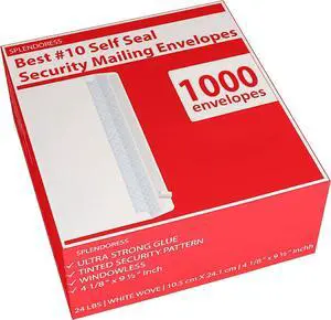 #10 Envelopes Letter Size Self Seal | 1,000 Business Mailing Security Peel and Sealing Envelope | 100% Tinted | no 10 White Windowless Legal Regular Plain Envelops Pack | 4-1/8 x 9-1/2 Inches | 24 LB #10 Envelopes Letter Size Self Seal | 1,000 Business Mailing Security Peel and Sealing Envelope | 100% Tinted | no 10 White Windowless Legal Regular Plain Envelops Pack | 4-1/8 x 9-1/2 Inches | 24 LB