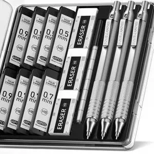 Metal Mechanical Pencil Set, 3PCS, 0.5 & 0.7 & 0.9mm, Silver Metal Mechanical Pencil Set, 3PCS, 0.5 & 0.7 & 0.9mm, Silver