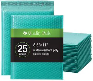 Bubble Mailers, 8.5 x 11 Shipping Envelopes, Water Resistant Teal Poly Padded Envelopes, Redi-Strip Peel Off Closure, 25 Per Box (QUA85860) Bubble Mailers, 8.5 x 11 Shipping Envelopes, Water Resistant Teal Poly Padded Envelopes, Redi-Strip Peel Off Closure, 25 Per Box (QUA85860)