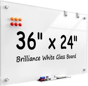 36" x 24" Glass Whiteboard Wall Mounted for Office Home Classroom Magnetic Glass Dry Erase Board, Tempered Glass, Steel Backed, Non-Porous Surface, Frameless Design, Hardware Included 36" x 24" Glass Whiteboard Wall Mounted for Office Home Classroom Magnetic Glass Dry Erase Board, Tempered Glass, Steel Backed, Non-Porous Surface, Frameless Design, Hardware Included