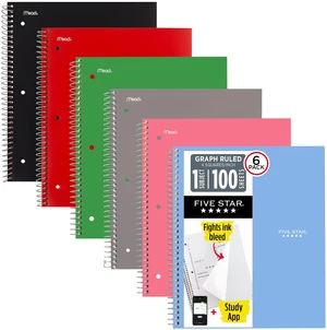Spiral Notebook + Study App, 1 Subject, Graph Ruled Paper, 8.5" x 11", 100 Sheets, Assorted Colors, 6 Pack (73549) Spiral Notebook + Study App, 1 Subject, Graph Ruled Paper, 8.5" x 11", 100 Sheets, Assorted Colors, 6 Pack (73549)