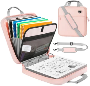 Zipper Binder, 3 Inch 3 D Ring, 5 Tab File Folders, 700 Sheets, Pink Water-repellent 900D Oxford fabric with 5 folders, 2 mesh pocket, reinforced handle and adjustable shoulder strap Zipper Binder, 3 Inch 3 D Ring, 5 Tab File Folders, 700 Sheets, Pink Water-repellent 900D Oxford fabric with 5 folders, 2 mesh pocket, reinforced handle and adjustable shoulder strap