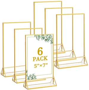 6 Pack 5x7 Inch Clear Acrylic Sign Holders, Double-Sided Gold Display Stand Picture Frames for Table Numbers, Menus, Flyers, Weddings, and Offices 6 Pack 5x7 Inch Clear Acrylic Sign Holders, Double-Sided Gold Display Stand Picture Frames for Table Numbers, Menus, Flyers, Weddings, and Offices