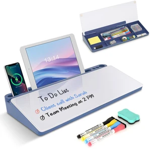 Desktop Glass Whiteboard with Storage, Desk Dry Erase White Board Blue Computer Keyboard Stand, Office Desk Organizers and Accessories with Drawer, To Do Memo Notepad, Home School Supplies Desktop Glass Whiteboard with Storage, Desk Dry Erase White Board Blue Computer Keyboard Stand, Office Desk Organizers and Accessories with Drawer, To Do Memo Notepad, Home School Supplies