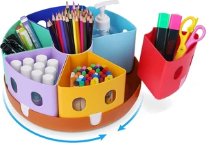 Rotating Art Supply Organizer, Lazy Susan Caddy, Large Rotating organizer keeps markers, crayons and craft supplies visible and easy to reach on classroom or home desks Rotating Art Supply Organizer, Lazy Susan Caddy, Large Rotating organizer keeps markers, crayons and craft supplies visible and easy to reach on classroom or home desks