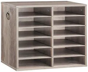 Literature Organizers, 12 Compartments Office Mailbox with Adjustable Shelves, Wood Countertop Literature Sorter for Office, Home, Classroom, Mailrooms Organization Greige BG12WF01 Literature Organizers, 12 Compartments Office Mailbox with Adjustable Shelves, Wood Countertop Literature Sorter for Office, Home, Classroom, Mailrooms Organization Greige BG12WF01