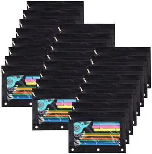 Pencil Pouch for 3 Ring Binder, Binder Pouches with Zipper Bulk, Pen Holder Case with Clear Window School Class Office Organizers, 24 Pack, Black Pencil Pouch for 3 Ring Binder, Binder Pouches with Zipper Bulk, Pen Holder Case with Clear Window School Class Office Organizers, 24 Pack, Black