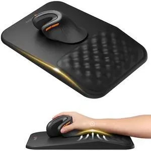 MP50 Ergonomic Mouse Pad with Wrist Rest, PU Leather, Black 8° slope & massage points, soft memory foam, Large 12x8 Inches, Non-slip base. Relieves wrist strain for office & home MP50 Ergonomic Mouse Pad with Wrist Rest, PU Leather, Black 8° slope & massage points, soft memory foam, Large 12x8 Inches, Non-slip base. Relieves wrist strain for office & home