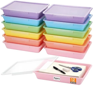 12 Pcs Classroom Paper Storage Bins with Clear Latching Lids Labels, Letter Size Stackable Flat Trays Container Paper Organizer for Teacher Back to School Office Arts Crafts (Macaron,13x10in) 12 Pcs Classroom Paper Storage Bins with Clear Latching Lids Labels, Letter Size Stackable Flat Trays Container Paper Organizer for Teacher Back to School Office Arts Crafts (Macaron,13x10in)