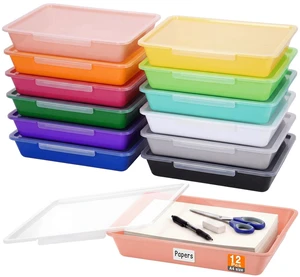 12 Pcs Classroom Paper Storage Bins with Clear Latching Lid, Label Stackable Letter Size Flat Tray Container for Teacher Back to School Supplies Home Office Desk Arts Crafts (Vibrant,13x10in) 12 Pcs Classroom Paper Storage Bins with Clear Latching Lid, Label Stackable Letter Size Flat Tray Container for Teacher Back to School Supplies Home Office Desk Arts Crafts (Vibrant,13x10in)
