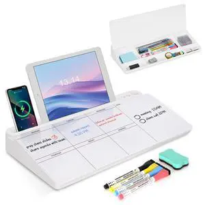 Desktop Glass Whiteboard with Storage, Weekly Calendar Desk White Board Computer Keyboard Stand, Office Desk Organizers and Accessories with Drawer, To Do Memo Notepad, Home School Supplies Desktop Glass Whiteboard with Storage, Weekly Calendar Desk White Board Computer Keyboard Stand, Office Desk Organizers and Accessories with Drawer, To Do Memo Notepad, Home School Supplies