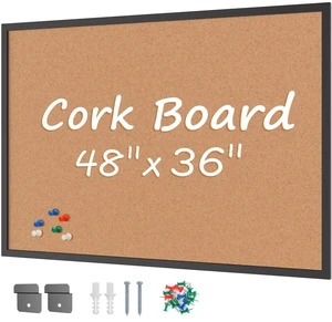 Cork Board Bulletin Board 36 x 48, Black Wood Framed 4x3 Corkboard, Office Board for Wall Cork, Large Wall Mounted Notice Pin Board with 18 Push Pins for School, Home & Office Cork Board Bulletin Board 36 x 48, Black Wood Framed 4x3 Corkboard, Office Board for Wall Cork, Large Wall Mounted Notice Pin Board with 18 Push Pins for School, Home & Office