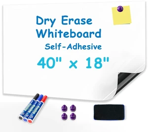 Whiteboard Sticker 40" x 18" Self Adhesive Magnetic Dry Erase Board for Wall, Peel and Stick White Board Wallpaper with Starter Kit for Office Home Whiteboard Sticker 40" x 18" Self Adhesive Magnetic Dry Erase Board for Wall, Peel and Stick White Board Wallpaper with Starter Kit for Office Home