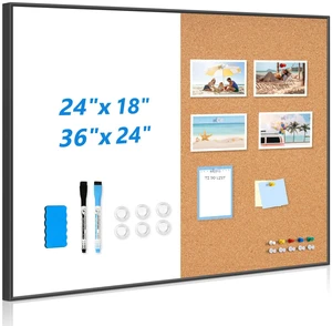 Magnetic Dry Erase White Board & Cork Board Combo, 36"x24", Wall Mounted Black Aluminum Frame, Dry Erase Board and Cork Bulletin Board, Vision Board, for Home Office, School, Kitchen Magnetic Dry Erase White Board & Cork Board Combo, 36"x24", Wall Mounted Black Aluminum Frame, Dry Erase Board and Cork Bulletin Board, Vision Board, for Home Office, School, Kitchen