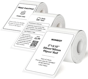Thermal Label Tape 50×80mm 95 Labels/Roll, 3 Packs White Compatible for B1 B2 B21 B31 B3S K3 B4, 50×80mm (1.96'' x 3.14''), Waterproof Labeling Tape Replacement Thermal Label Tape 50×80mm 95 Labels/Roll, 3 Packs White Compatible for B1 B2 B21 B31 B3S K3 B4, 50×80mm (1.96'' x 3.14''), Waterproof Labeling Tape Replacement