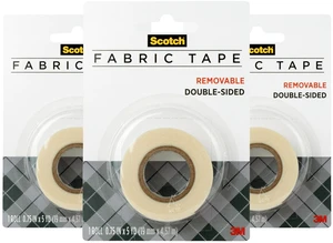 Removable Fabric Tape, 3/4 in x 180 in (15 ft), 3 Rolls Double-Sided No-Sew Tape for Temporary Fabric Hems, Clothing Fixes, Costumes, Curtains, Crafts, Repositionable and Residue-Free Removable Fabric Tape, 3/4 in x 180 in (15 ft), 3 Rolls Double-Sided No-Sew Tape for Temporary Fabric Hems, Clothing Fixes, Costumes, Curtains, Crafts, Repositionable and Residue-Free