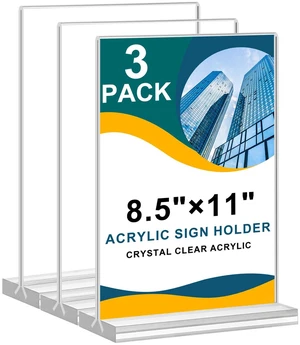 8.5x11 Acrylic Sign Holder 3 Pack Vertical Clear Table Menu Signs Holder 8.5x11 Acrylic Sign Holder 3 Pack Vertical Clear Table Menu Signs Holder