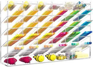 Acrylic Vertical Marker Organizer for 375 Markers, Desk Orgaizer 31 Compartments Clear Angled Pen & Pencil Holder, Large Stationery & Art Supply Storage for School (17.9x 12.4 x 4 Inch) Acrylic Vertical Marker Organizer for 375 Markers, Desk Orgaizer 31 Compartments Clear Angled Pen & Pencil Holder, Large Stationery & Art Supply Storage for School (17.9x 12.4 x 4 Inch)