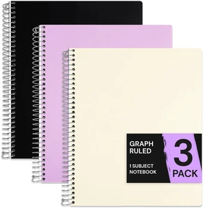 1 Subject Graph Paper Spiral Notebook 3 Pack, 200 Pages 100 Sheets, 9 x 11 in, Waterproof Plastic Cover, Durable, 3-Hole Punched, Divider, Double-Sided Pocket: Amazon.com 1 Subject Graph Paper Spiral Notebook 3 Pack, 200 Pages 100 Sheets, 9 x 11 in, Waterproof Plastic Cover, Durable, 3-Hole Punched, Divider, Double-Sided Pocket: Amazon.com