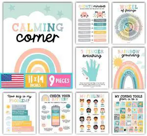 9 Calming Corner Classroom Must Haves, Coping & Feelings Poster for Kids Calm Corner Posters with Emotions Chart, School Counselor Mental Health Posters, Feelings Wheel Calming Classroom Decor 9 Calming Corner Classroom Must Haves, Coping & Feelings Poster for Kids Calm Corner Posters with Emotions Chart, School Counselor Mental Health Posters, Feelings Wheel Calming Classroom Decor